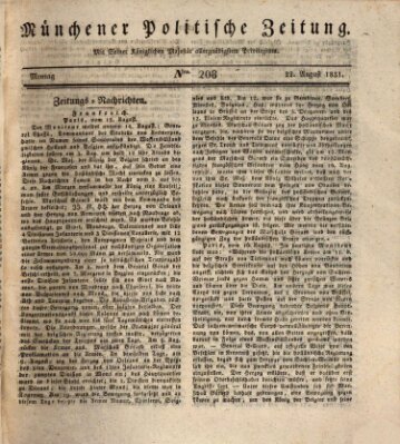 Münchener politische Zeitung (Süddeutsche Presse) Montag 22. August 1831