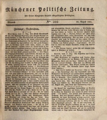 Münchener politische Zeitung (Süddeutsche Presse) Mittwoch 24. August 1831