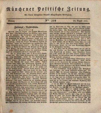 Münchener politische Zeitung (Süddeutsche Presse) Montag 29. August 1831