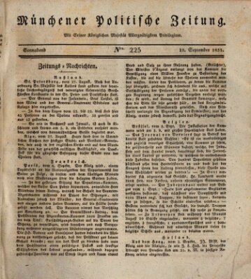 Münchener politische Zeitung (Süddeutsche Presse) Samstag 10. September 1831