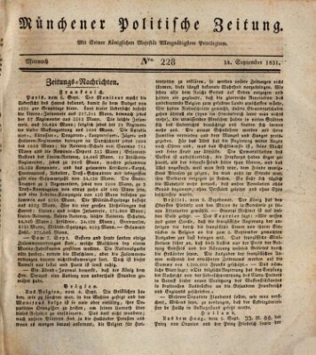 Münchener politische Zeitung (Süddeutsche Presse) Mittwoch 14. September 1831