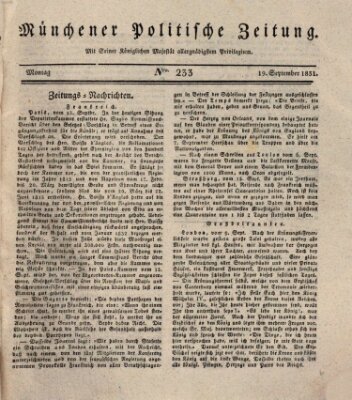 Münchener politische Zeitung (Süddeutsche Presse) Montag 19. September 1831