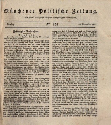 Münchener politische Zeitung (Süddeutsche Presse) Dienstag 20. September 1831