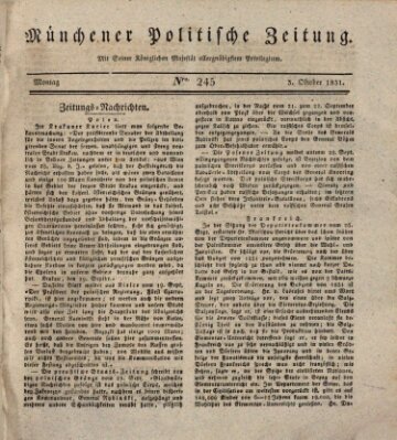 Münchener politische Zeitung (Süddeutsche Presse) Montag 3. Oktober 1831