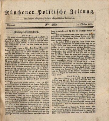 Münchener politische Zeitung (Süddeutsche Presse) Mittwoch 19. Oktober 1831