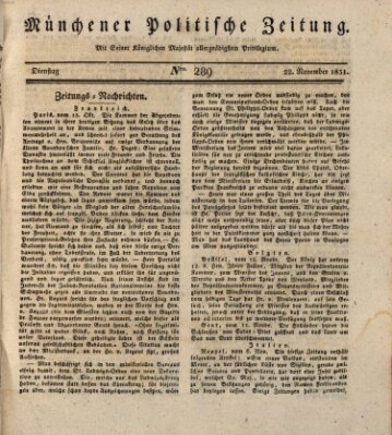 Münchener politische Zeitung (Süddeutsche Presse) Dienstag 22. November 1831