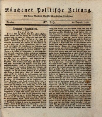 Münchener politische Zeitung (Süddeutsche Presse) Dienstag 27. Dezember 1831