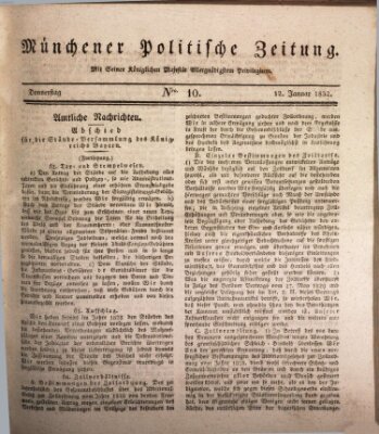 Münchener politische Zeitung (Süddeutsche Presse) Donnerstag 12. Januar 1832