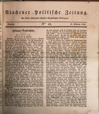 Münchener politische Zeitung (Süddeutsche Presse) Donnerstag 16. Februar 1832