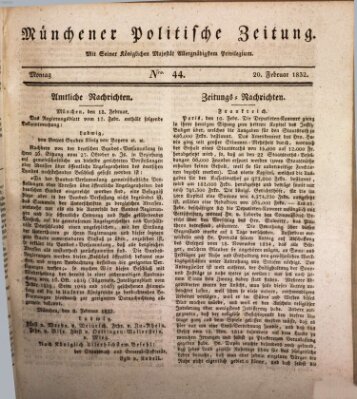 Münchener politische Zeitung (Süddeutsche Presse) Montag 20. Februar 1832