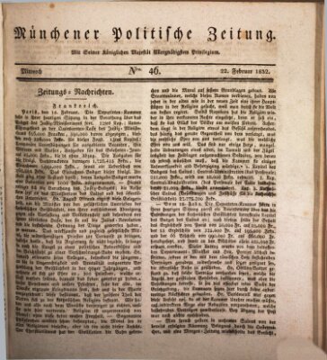 Münchener politische Zeitung (Süddeutsche Presse) Mittwoch 22. Februar 1832