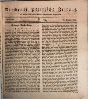 Münchener politische Zeitung (Süddeutsche Presse) Samstag 25. Februar 1832