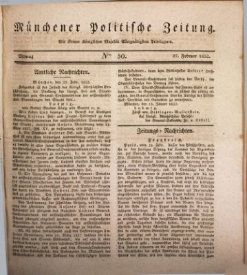 Münchener politische Zeitung (Süddeutsche Presse) Montag 27. Februar 1832