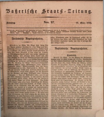 Münchener politische Zeitung (Süddeutsche Presse) Samstag 31. März 1832