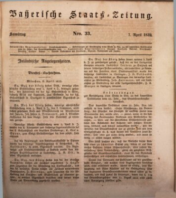 Münchener politische Zeitung (Süddeutsche Presse) Samstag 7. April 1832