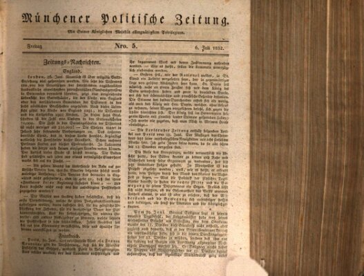 Münchener politische Zeitung (Süddeutsche Presse) Freitag 6. Juli 1832