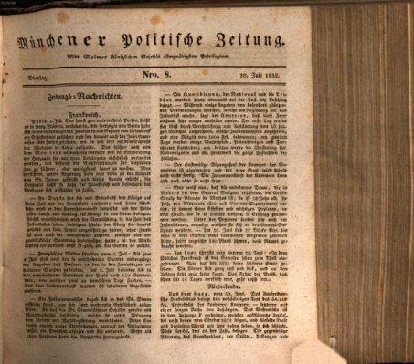 Münchener politische Zeitung (Süddeutsche Presse) Dienstag 10. Juli 1832