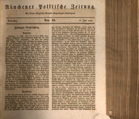 Münchener politische Zeitung (Süddeutsche Presse) Donnerstag 12. Juli 1832