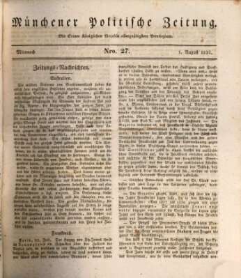 Münchener politische Zeitung (Süddeutsche Presse) Mittwoch 1. August 1832