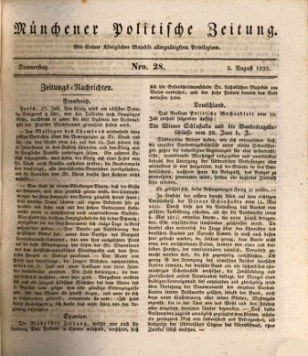 Münchener politische Zeitung (Süddeutsche Presse) Donnerstag 2. August 1832