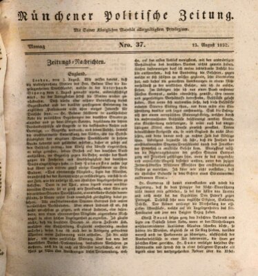 Münchener politische Zeitung (Süddeutsche Presse) Montag 13. August 1832