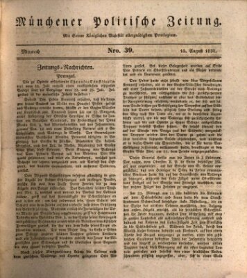 Münchener politische Zeitung (Süddeutsche Presse) Mittwoch 15. August 1832