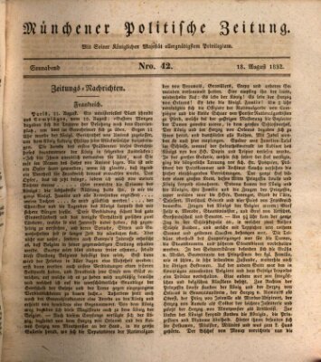 Münchener politische Zeitung (Süddeutsche Presse) Samstag 18. August 1832