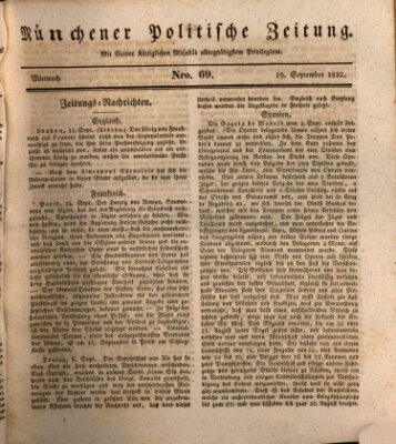 Münchener politische Zeitung (Süddeutsche Presse) Mittwoch 19. September 1832