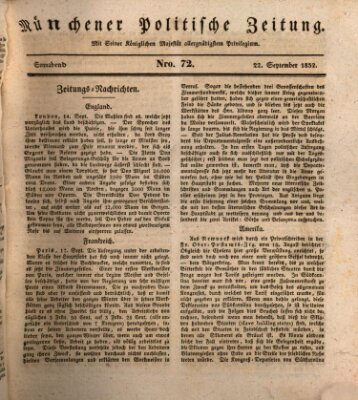 Münchener politische Zeitung (Süddeutsche Presse) Samstag 22. September 1832