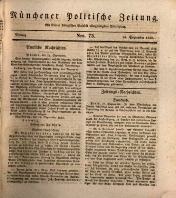 Münchener politische Zeitung (Süddeutsche Presse) Montag 24. September 1832