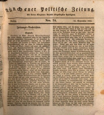 Münchener politische Zeitung (Süddeutsche Presse) Dienstag 25. September 1832