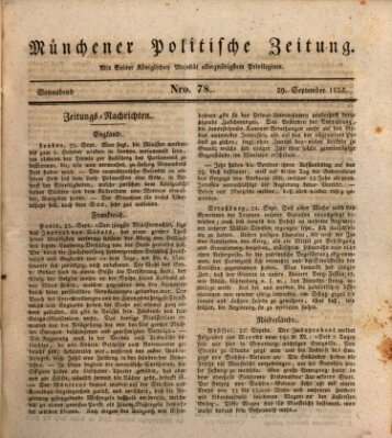 Münchener politische Zeitung (Süddeutsche Presse) Samstag 29. September 1832