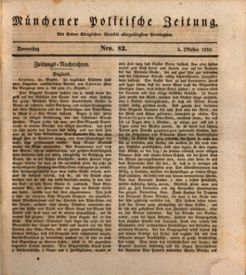 Münchener politische Zeitung (Süddeutsche Presse) Donnerstag 4. Oktober 1832