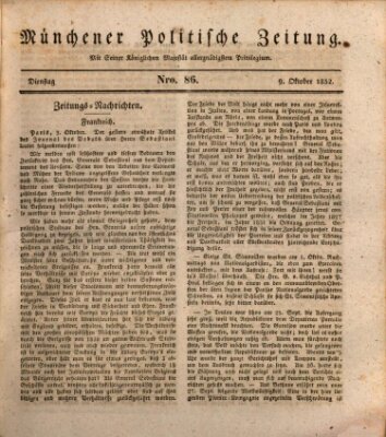 Münchener politische Zeitung (Süddeutsche Presse) Dienstag 9. Oktober 1832