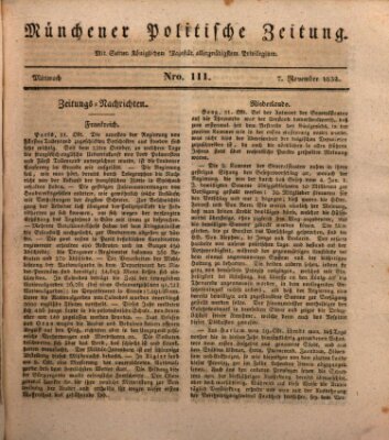 Münchener politische Zeitung (Süddeutsche Presse) Mittwoch 7. November 1832