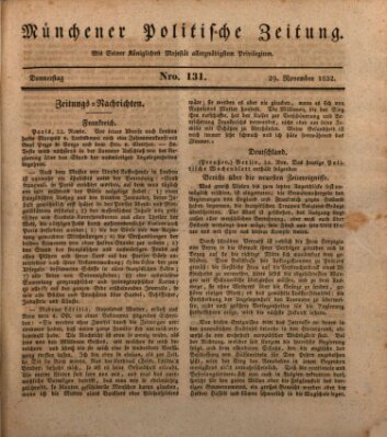 Münchener politische Zeitung (Süddeutsche Presse) Donnerstag 29. November 1832