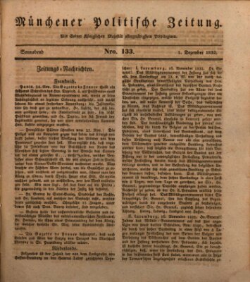 Münchener politische Zeitung (Süddeutsche Presse) Samstag 1. Dezember 1832