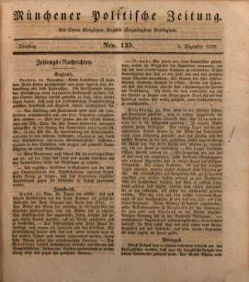 Münchener politische Zeitung (Süddeutsche Presse) Dienstag 4. Dezember 1832