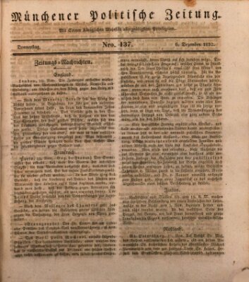 Münchener politische Zeitung (Süddeutsche Presse) Donnerstag 6. Dezember 1832