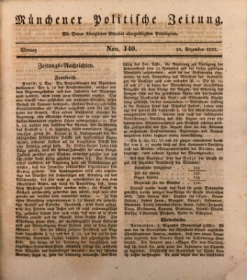 Münchener politische Zeitung (Süddeutsche Presse) Montag 10. Dezember 1832