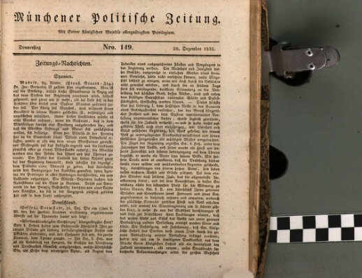 Münchener politische Zeitung (Süddeutsche Presse) Donnerstag 20. Dezember 1832