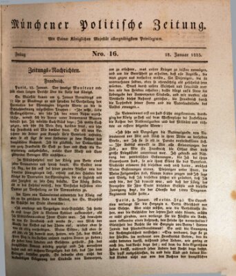 Münchener politische Zeitung (Süddeutsche Presse) Freitag 18. Januar 1833