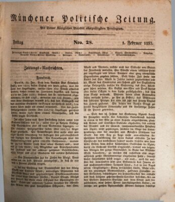 Münchener politische Zeitung (Süddeutsche Presse) Freitag 1. Februar 1833