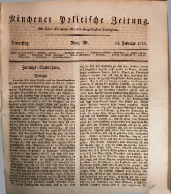 Münchener politische Zeitung (Süddeutsche Presse) Donnerstag 14. Februar 1833