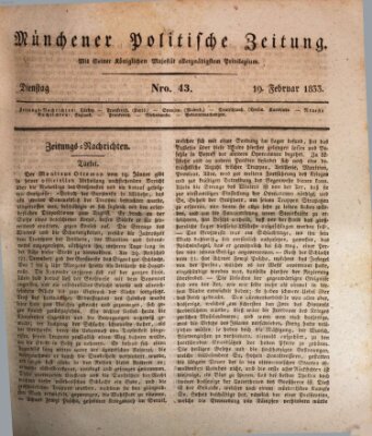 Münchener politische Zeitung (Süddeutsche Presse) Dienstag 19. Februar 1833