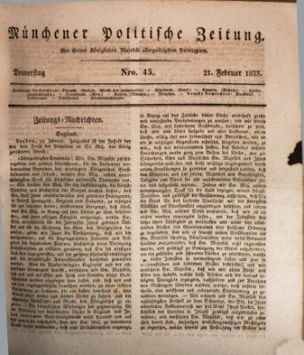 Münchener politische Zeitung (Süddeutsche Presse) Donnerstag 21. Februar 1833