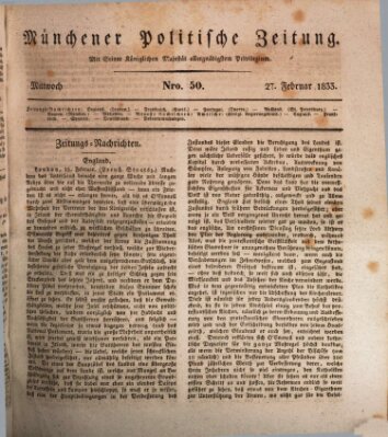 Münchener politische Zeitung (Süddeutsche Presse) Mittwoch 27. Februar 1833