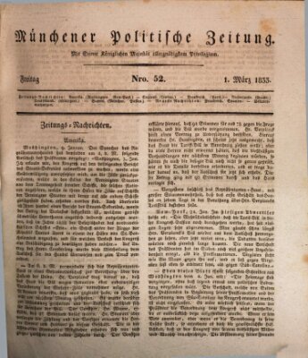 Münchener politische Zeitung (Süddeutsche Presse) Freitag 1. März 1833