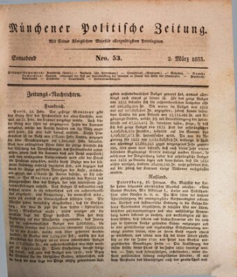 Münchener politische Zeitung (Süddeutsche Presse) Samstag 2. März 1833