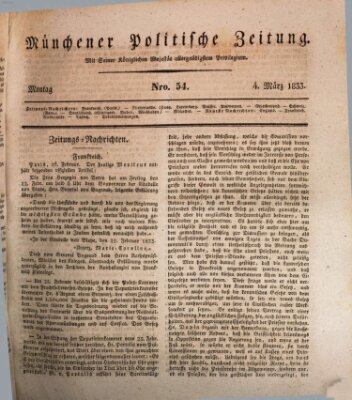 Münchener politische Zeitung (Süddeutsche Presse) Montag 4. März 1833